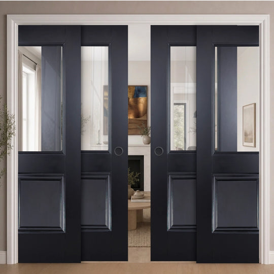 Arnhem Black Clear Glazed 4 Door Telescopic Pocket Door System