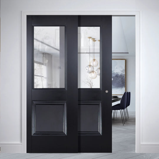 Telescopic Arnhem Black 1L 1P Glazed Pocket Door System