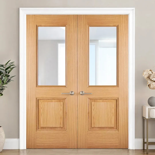 Arnhem 2 Panel Oak Fully Finished Clear Glazed Door Pair