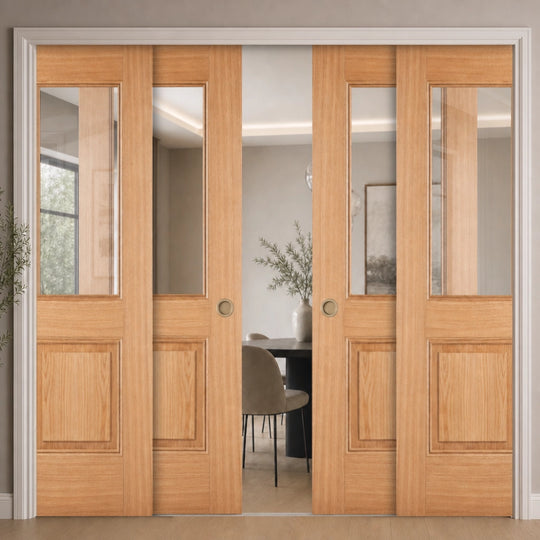 Oak Arnhem Clear Glazed 4 Door Telescopic Pocket Door System
