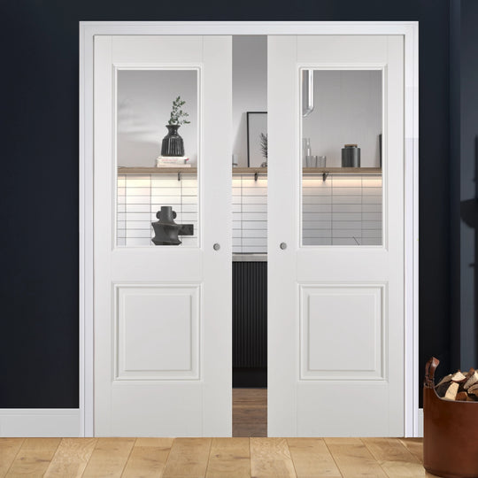 Arnhem White 1P 1L Clear Glazed Double Pocket Door Set