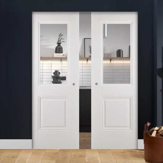 Arnhem White Clear Glazed Double Flush Pocket Door Set
