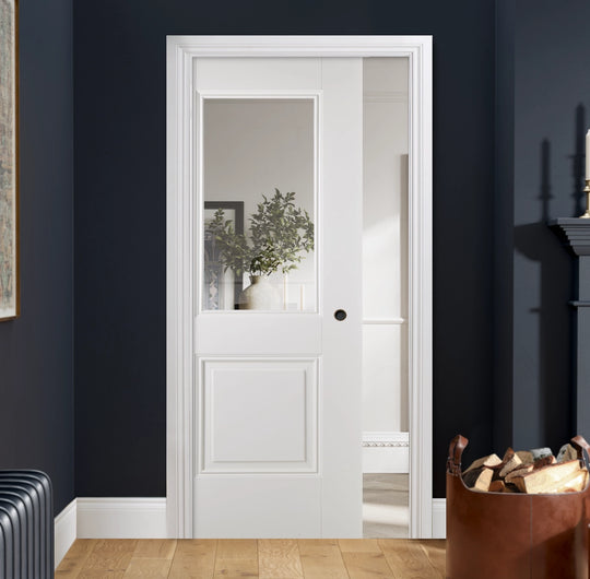 Arnhem 1L 1P White Primed Glazed Pocket Door System