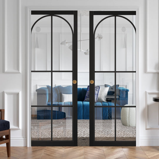 Astoria Black Clear Glazed Double Pocket Door System