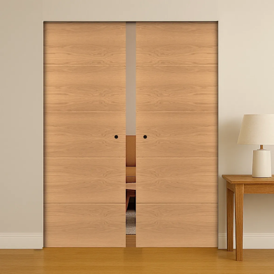 Augusta Oak Double Flush Pocket Door Set