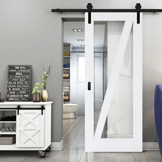 Barn White Clear Glazed Face Mounted Sliding Door Set