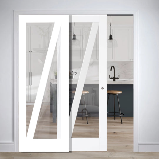 Barn Style White Glazed Telescopic Pocket Door System