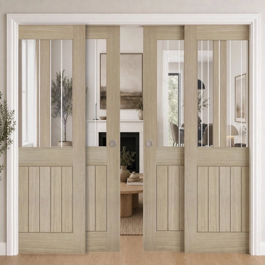 Belize Light Grey 1L Glazed 4 Door Telescopic Pocket Door System