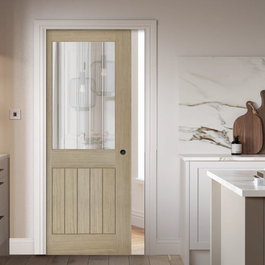 Belize Light Grey 1L Glazed Pocket Door Set