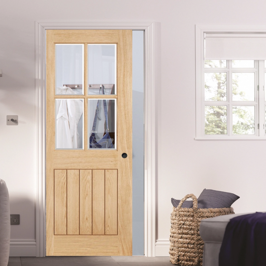 Belize Oak 4L Clear Glazed Pocket Door Set