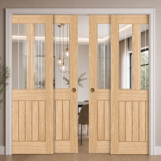 Belize Oak 1L Glazed 4 Door Telescopic Pocket Door System