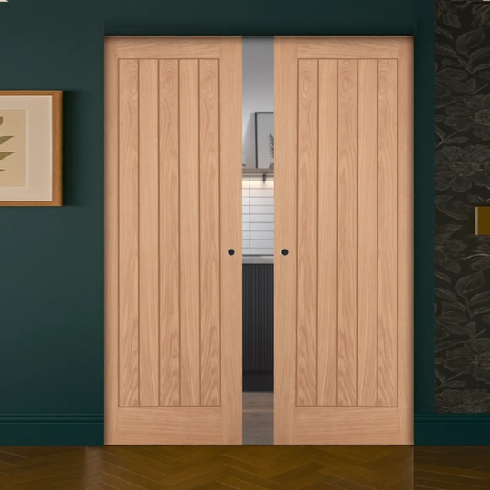 Belize Oak Double Flush Pocket Door Set