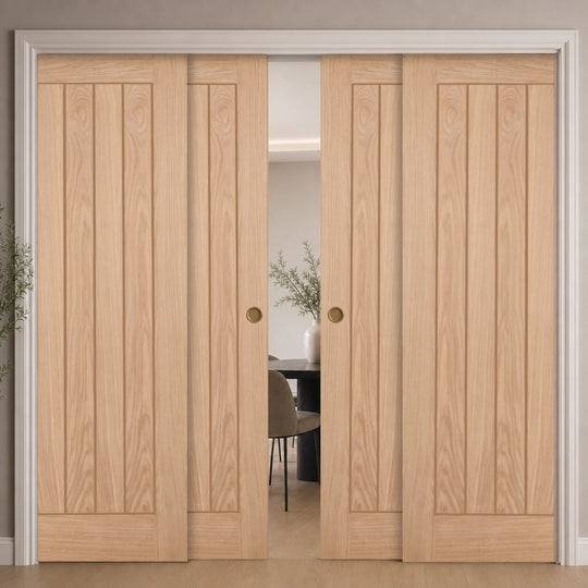 Oak Belize Fully Finished 4 Door Telescopic Pocket Door System