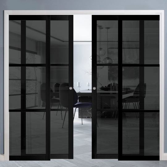 Black 3L Tinted Glazed 4 Door Telescopic Pocket Door System