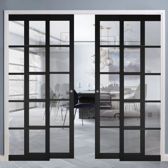 Black 5L Clear Glazed 4 Door Telescopic Pocket Door System