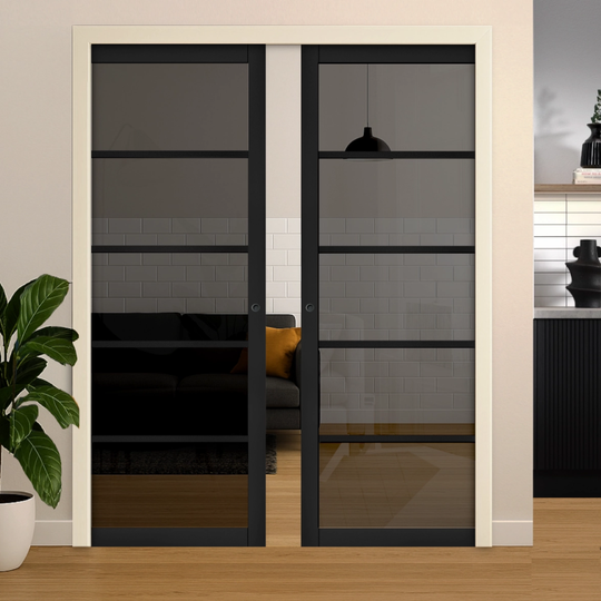 Black 5L Tinted Glazed Double Pocket Door Set