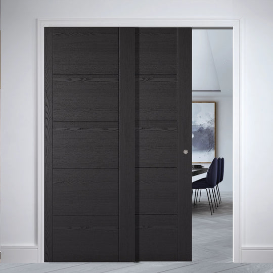 Telescopic Black Ash Vancouver Laminate  Pocket Door System