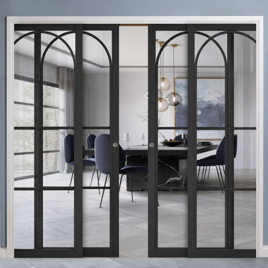 Black Astoria Clear Glazed 4 Door Telescopic Pocket Door System