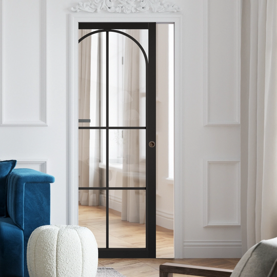 Black Astoria Clear Glazed Pocket Door Set