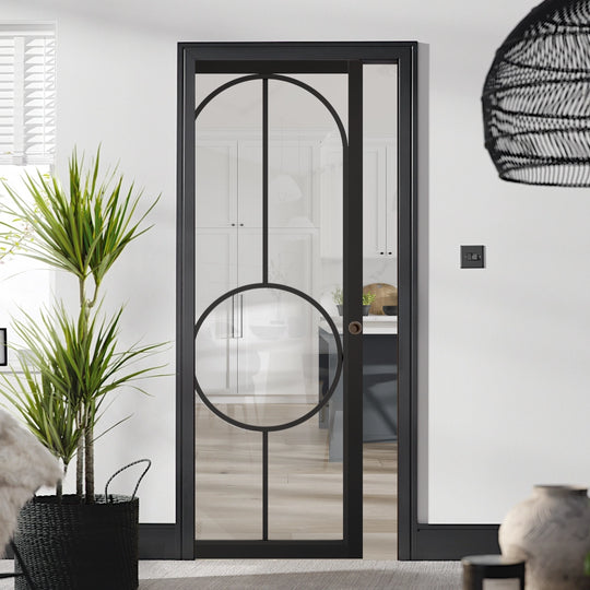 Black Bowery Clear Glazed Pocket Door Set