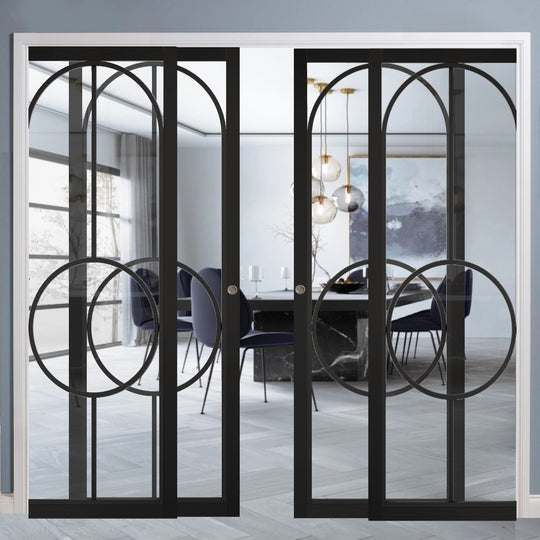 Black Bowery Clear Glazed 4 Door Telescopic Pocket Door System
