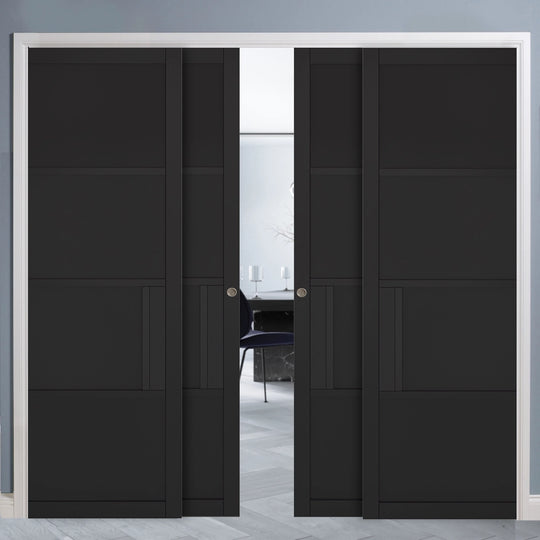 Black Chelsea 4 Door Telescopic Pocket Door System