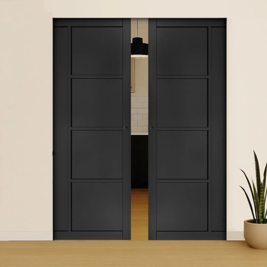 Black Enova Double Flush Pocket Door Set