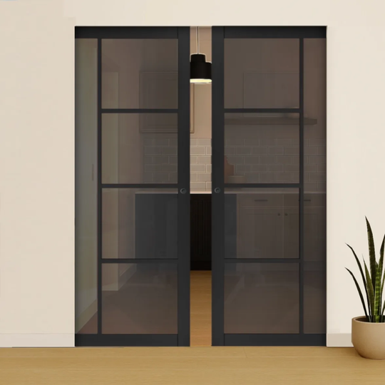 Enova Black Tinted Glazed Double Flush Pocket Door Set