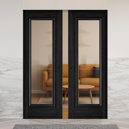 Haddon Black Clear Glazed Double Flush Pocket Door Set