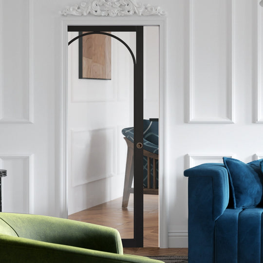 Melrose Black Clear Glazed Arched Pocket Door System