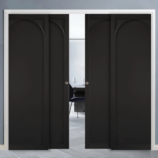 Black Melrose 4 Door Telescopic Pocket Door System