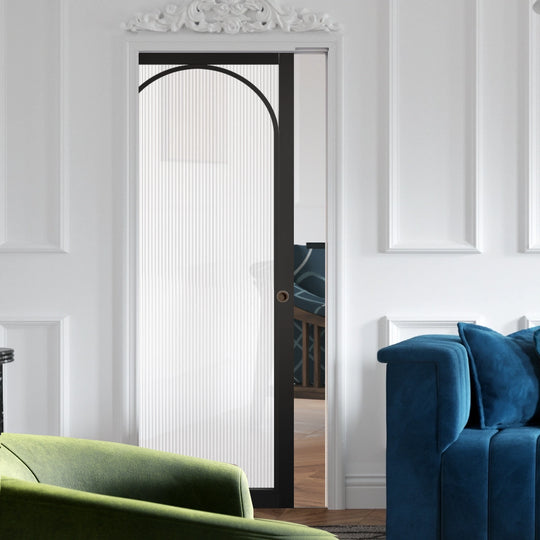 Melrose Black Reeded Glazed Pocket Door Set