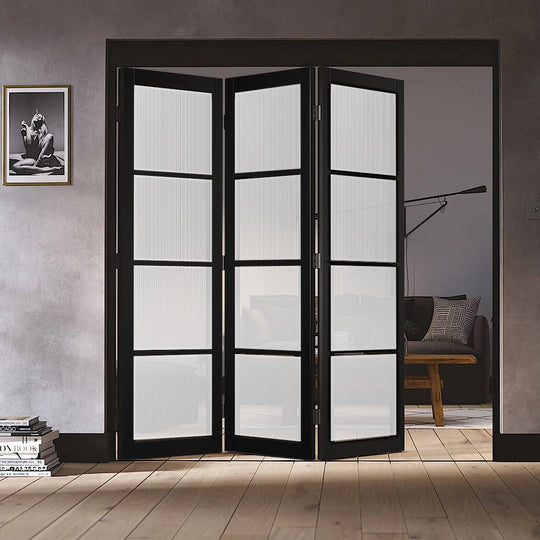Soho 3 Door Reeded Glazed Industrial Style Folding Doors