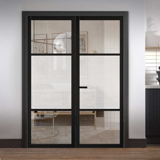 Sutton Black Reeded Glazed Internal Door Pair