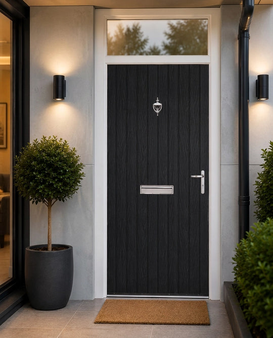 Black Tongue And Groove External Fire Door Set with Fanlight