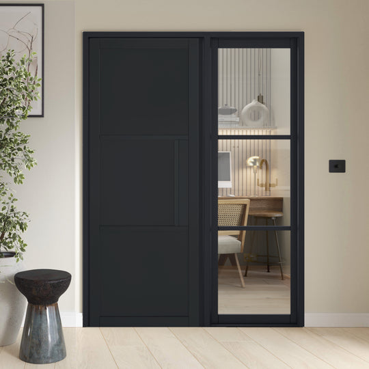 Black Tribeca 3 Panel Door with Fixed Side Panel