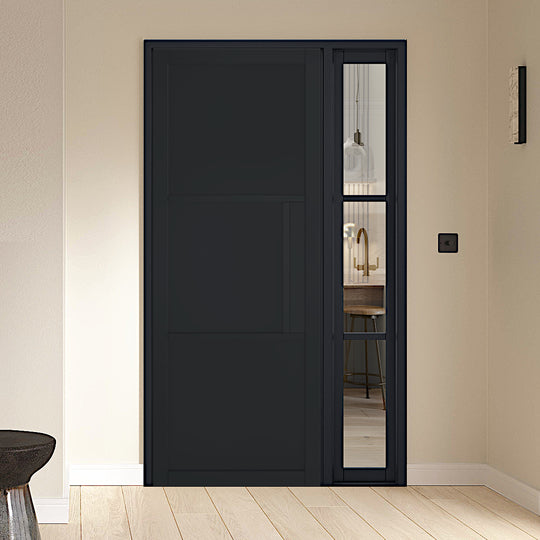 Black Tribeca 3 Panel Door with Fixed Demi Panel