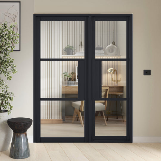 Black Tribeca Clear Glazed Door with Fixed Lock Block Panel