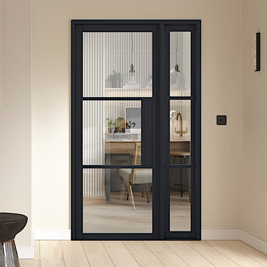 Black Tribeca Clear Glazed Door with Fixed Demi Panel