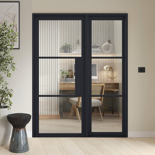 Black Tribeca Clear Glazed Door with Fixed Side Panel
