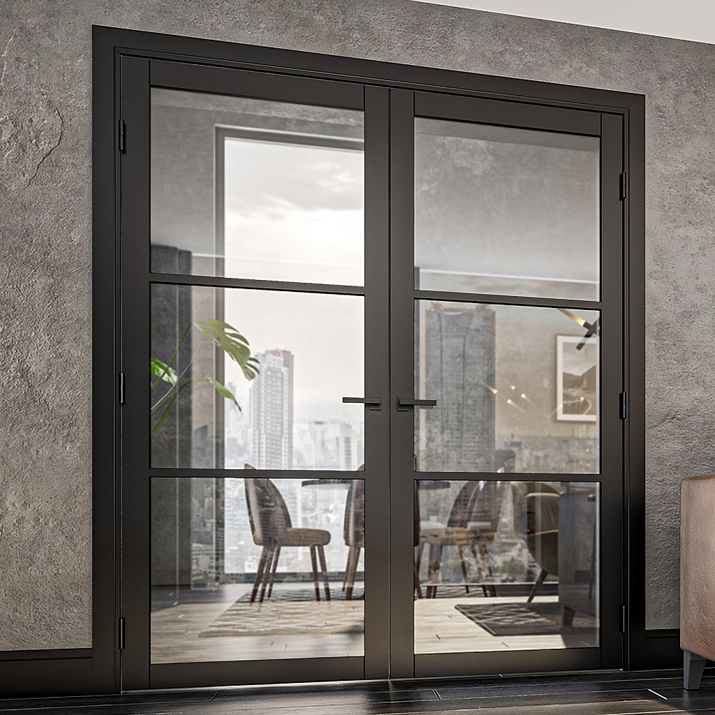 Black 3L Clear Glazed Custom Made Industrial Style Door Pair – Emerald ...