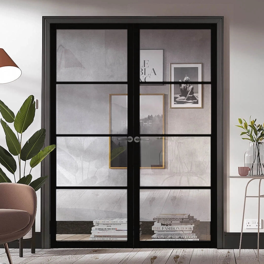 Black 4L Clear Glazed Industrial Style Door Pair – Emerald Doors