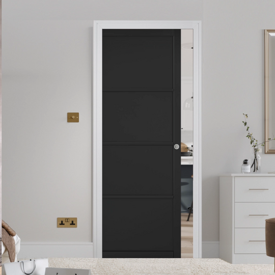 Black 4 Panel Industrial Style Pocket Door Set
