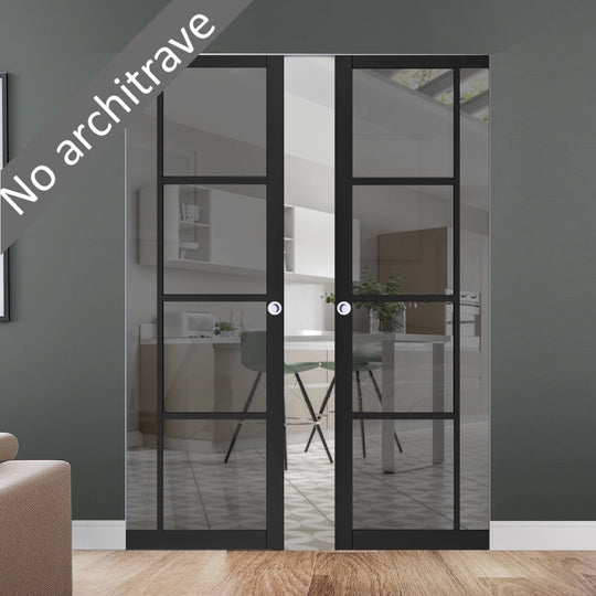 Enova Black Tinted Glazed Double Flush Pocket Door Set