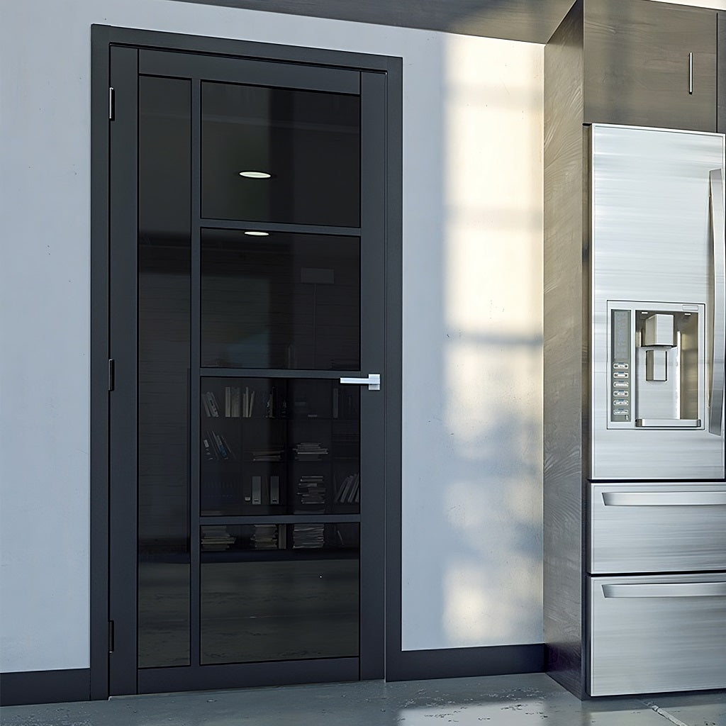 Black Enova Tinted Glazed Custom Made Industrial Style Door – Emerald Doors