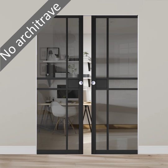 Pryda Black Tinted Glazed Double Flush Pocket Door Set