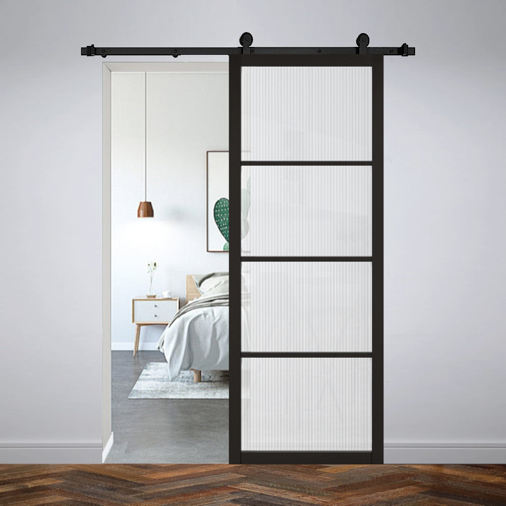 Soho Reeded Glazed Sliding Door with Sliding Door Track – Emerald Doors