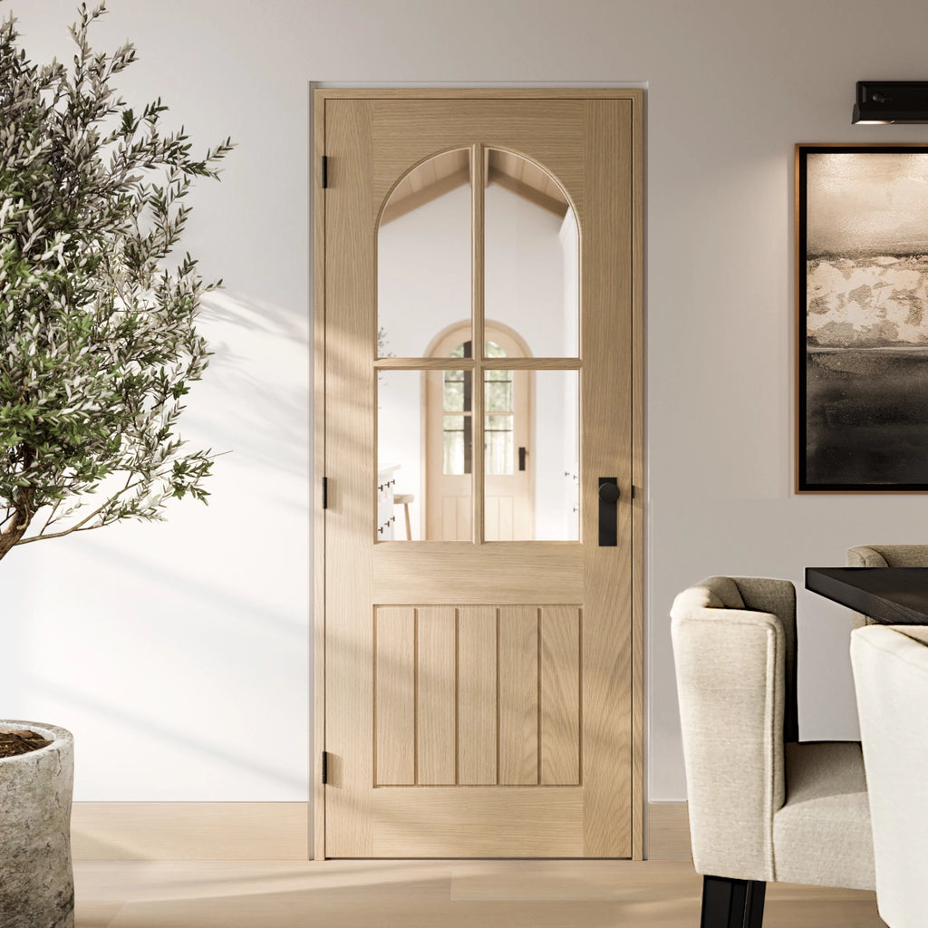 Blonde Oak Mexicano Arched Square Top 4L Clear Glazed Internal Door ...
