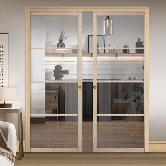 Blonde Oak Soho Clear Glazed Double Pocket Door System