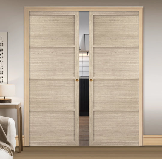 Blonde Oak Soho 4 Panel Glazed Double Pocket Door System